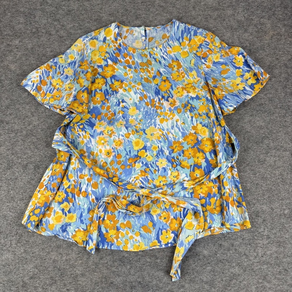 J. McLaughlin Blouse Wrap Tie Linen Blend Watercolor Floral Womens XS
